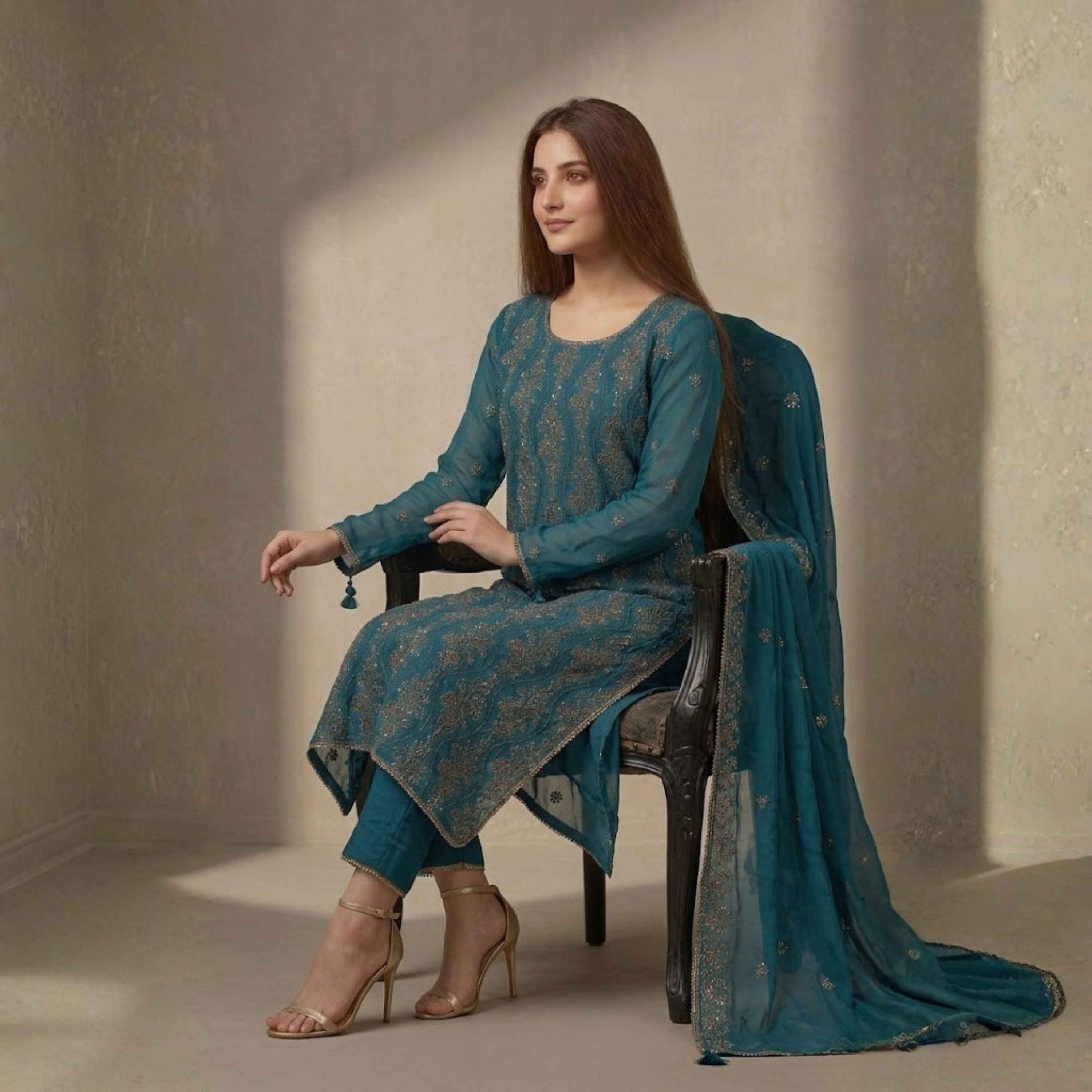 R-26 Luxury 3 Pc Embroidered Chiffon Dress by Rivaaj Ethnic Elegance