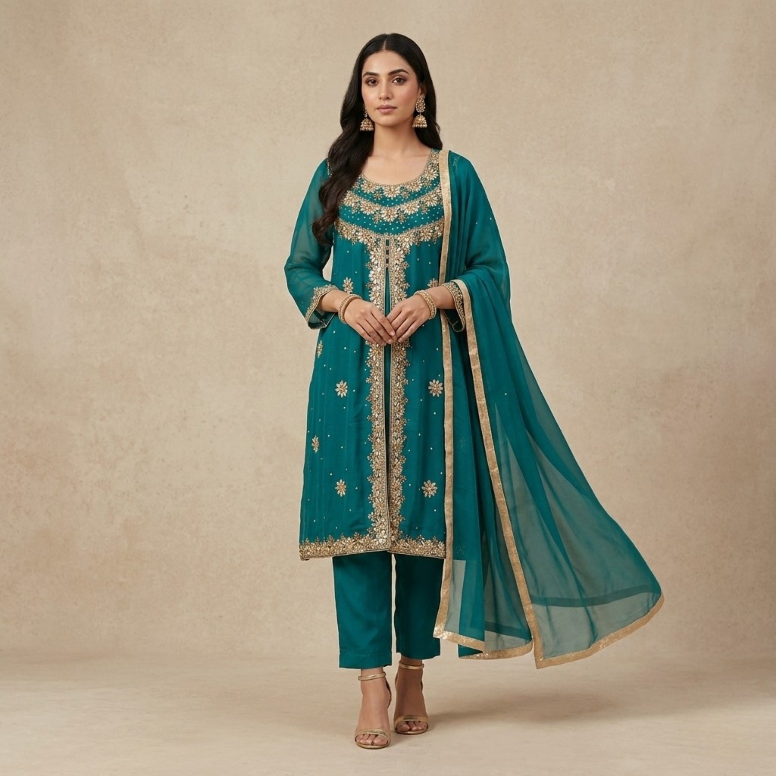 R-17 Luxury 3 Pc Embroidered Chiffon Dress by Rivaaj Ethnic Elegance