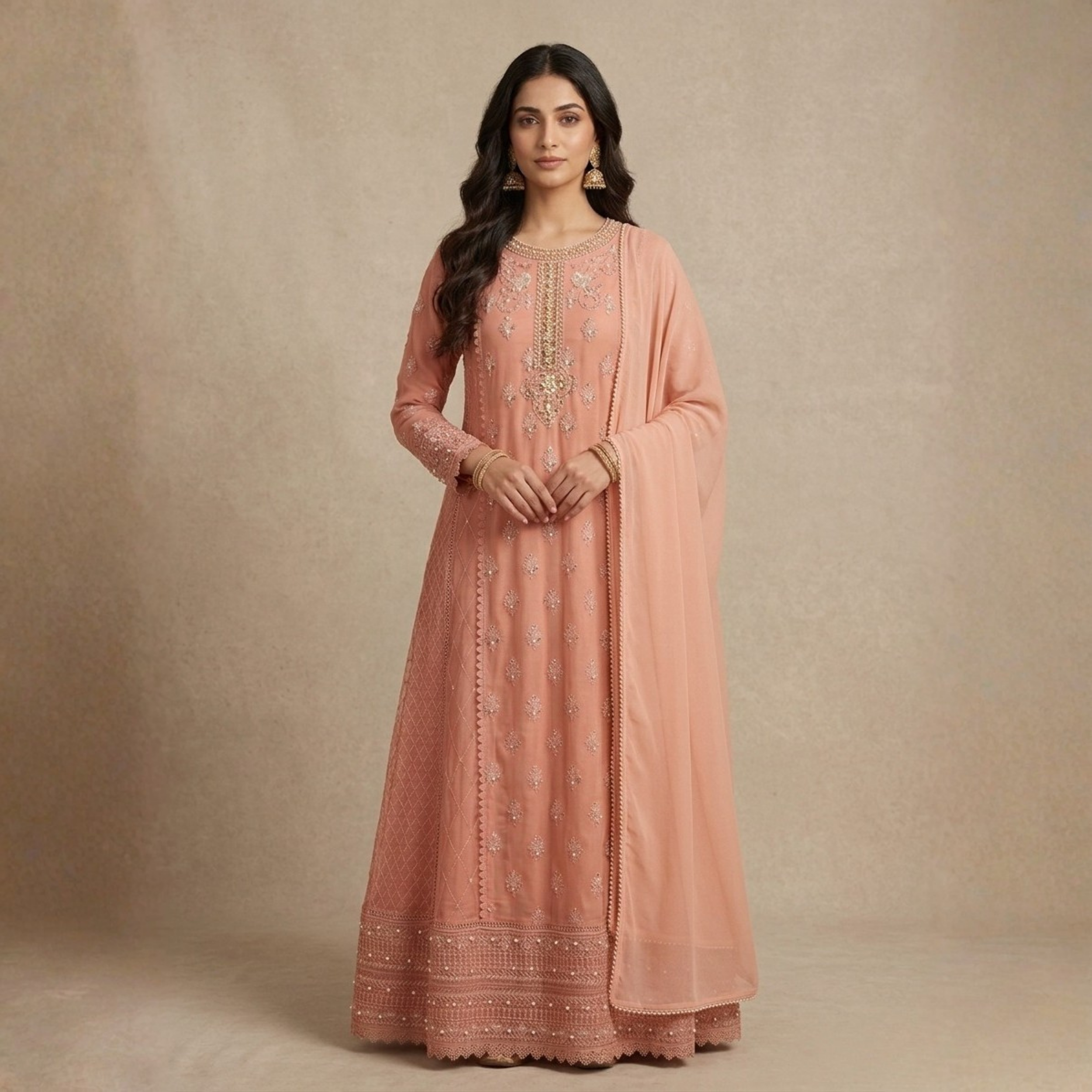 R-25 Luxury 3 Pc Embroidered Chiffon Frock Festive & Wedding by Rivaaj