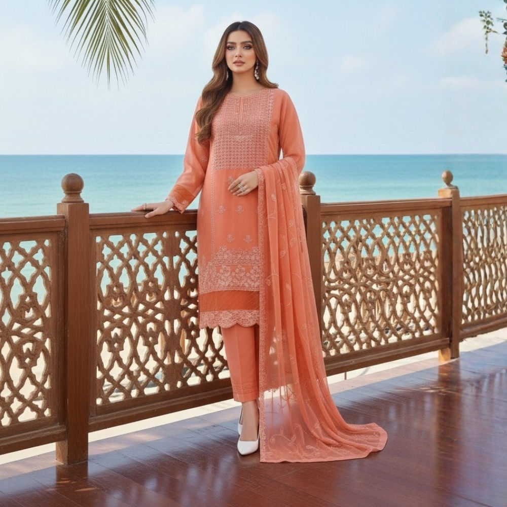 R-06 Luxury 3 Pc Embroidered Chiffon Dress by Eastern Rivaaj
