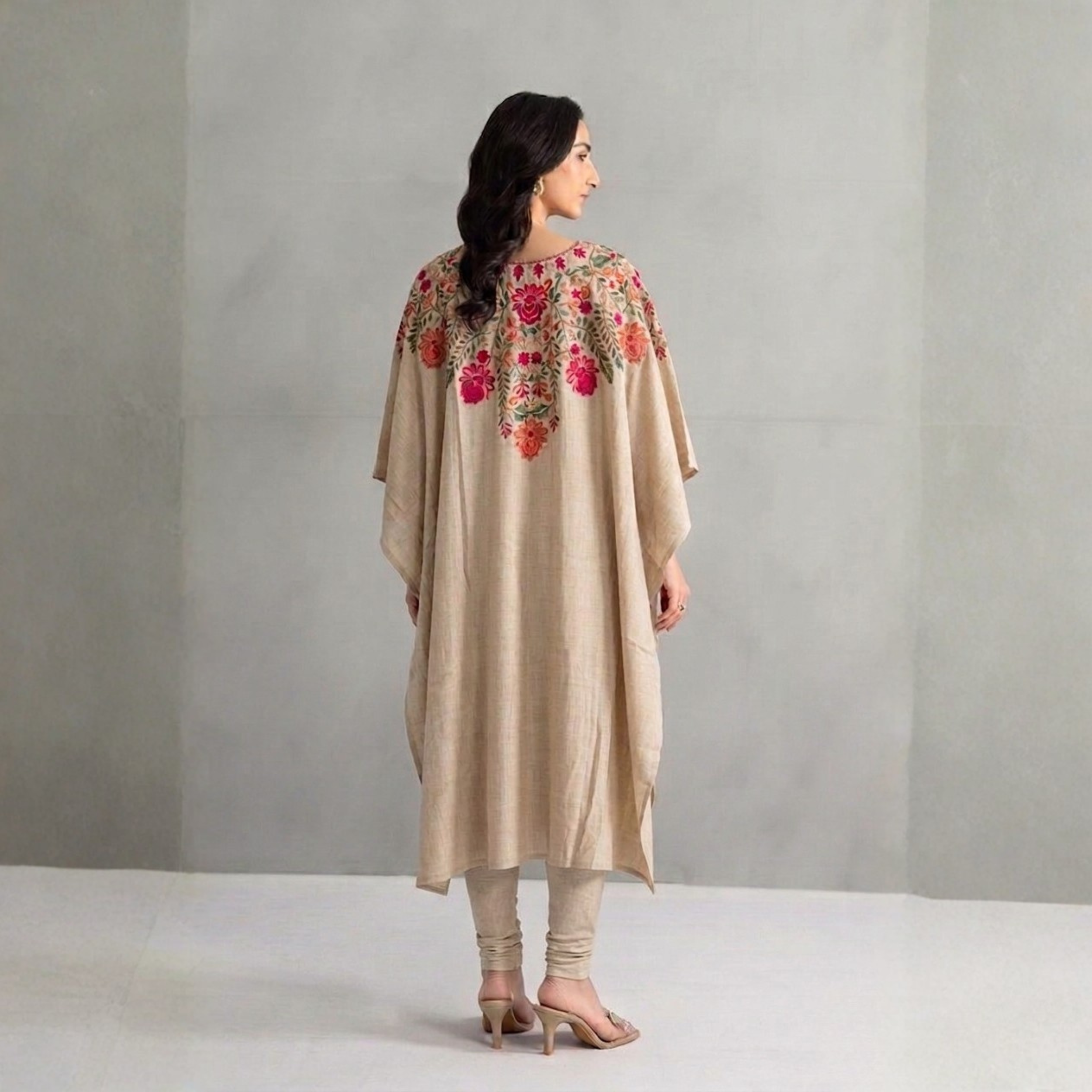 RA-39-Kashmiri Embroidered Pashmina Kurta  Luxury Floral Embroidery Ethnic Dress