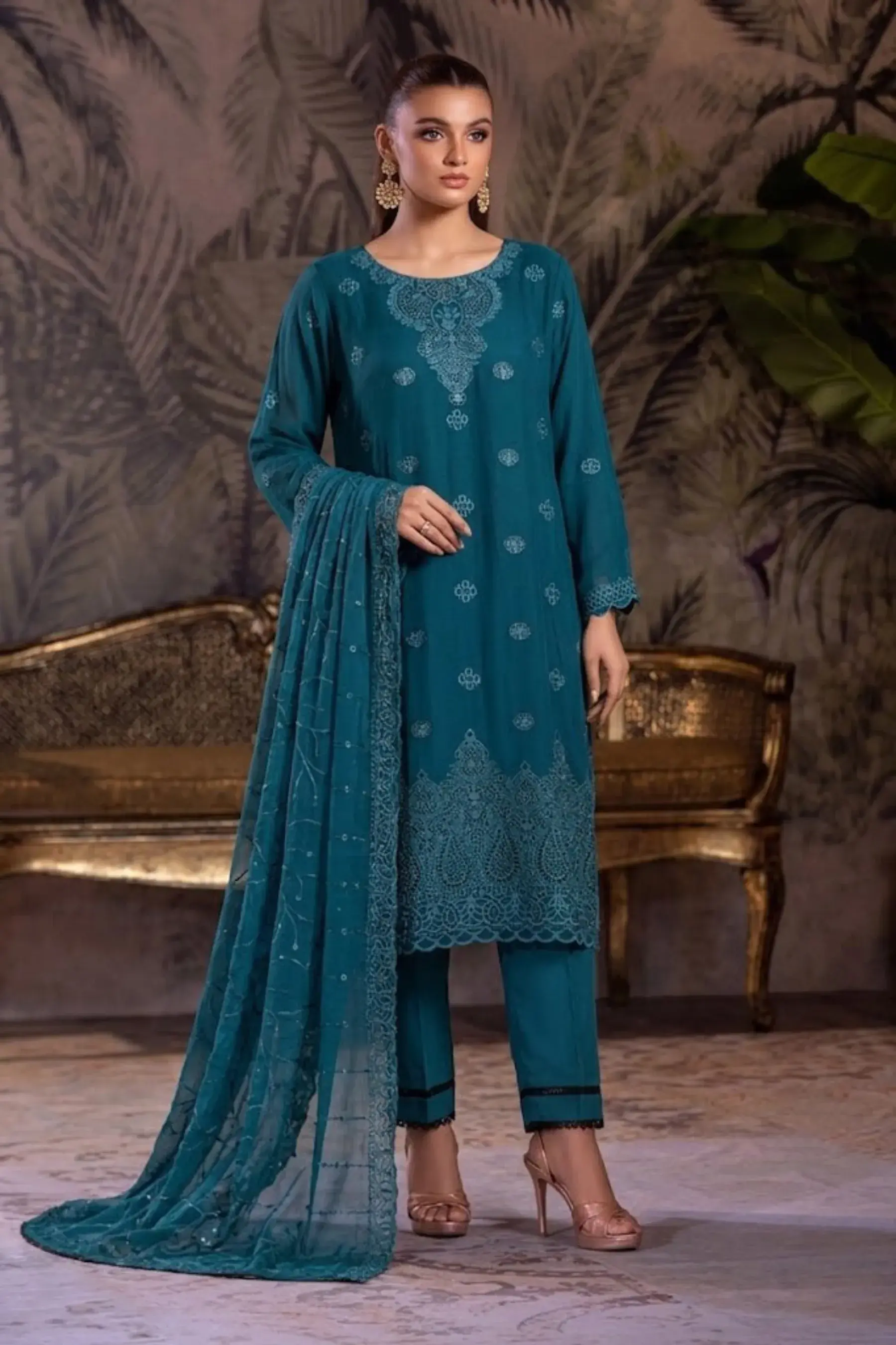 R-49 Luxury 3 Pc Embroidered Chiffon Dress Festive & Wedding by Rivaaj