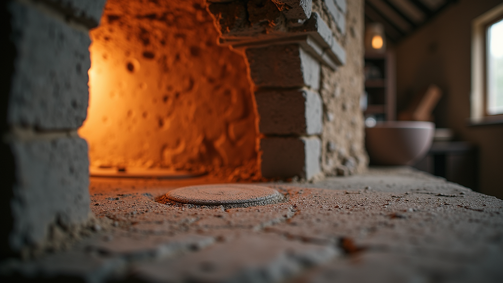 Eye-level view of a ceramic kiln ready for firing