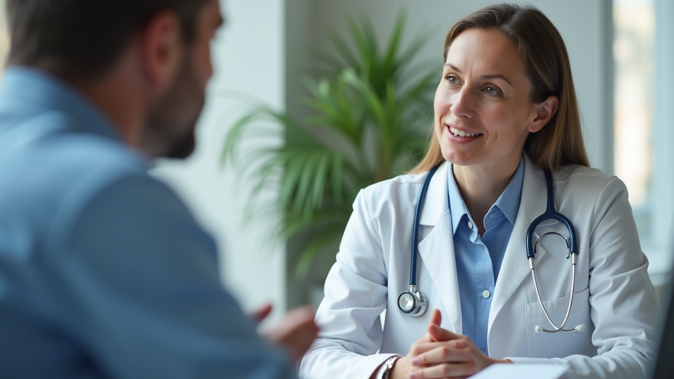 Close-up view of a consultant discussing MIPS compliance with a healthcare provider