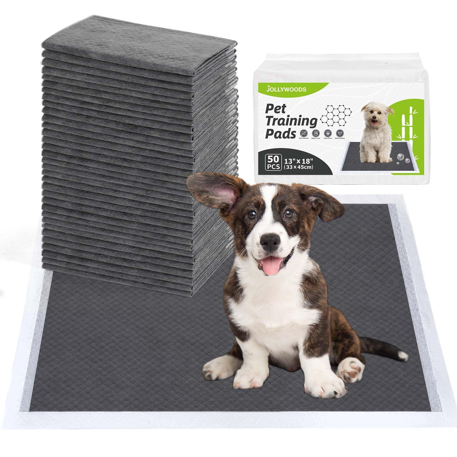 Jollywoods Disposable Dog Pee Pads 13" x 18" Odor-Control Bamboo Charcoal Fiber