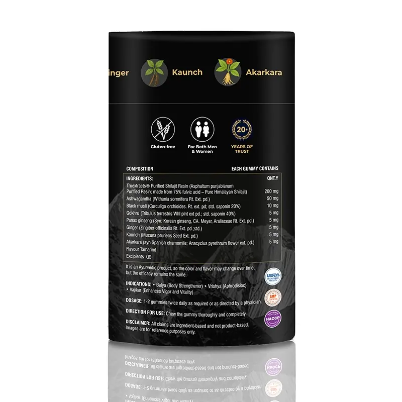 Side view of Ventin shilajit gummies bottle label