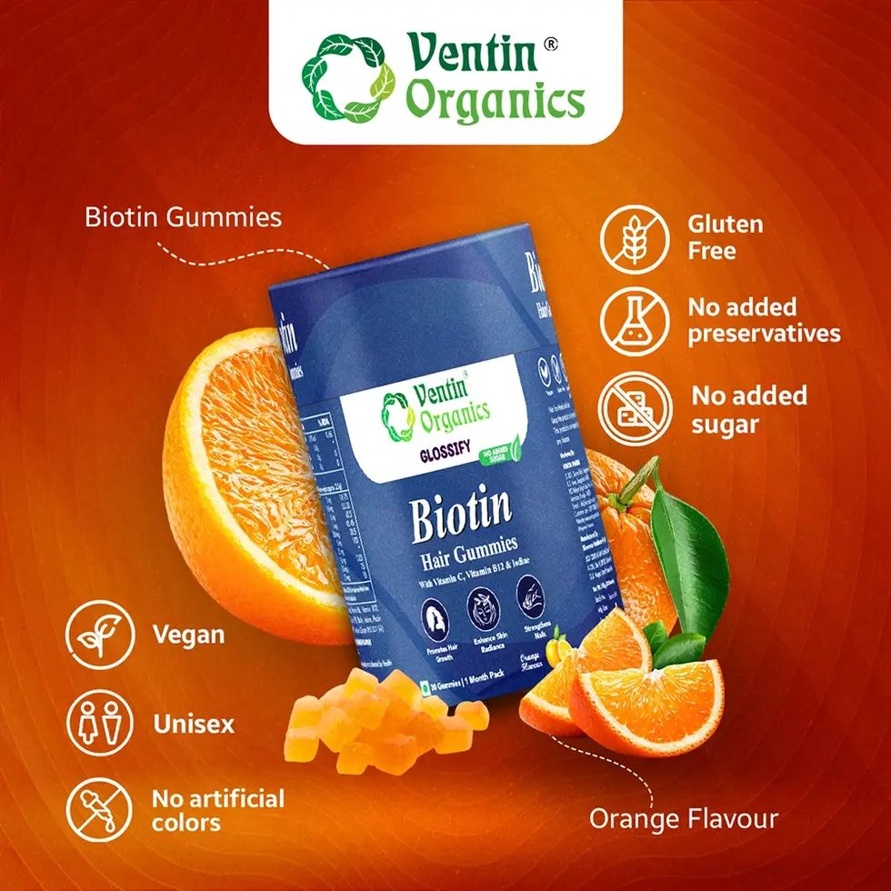 delicious orange Biotin Gummies, ready for daily consumption to support hair growth.