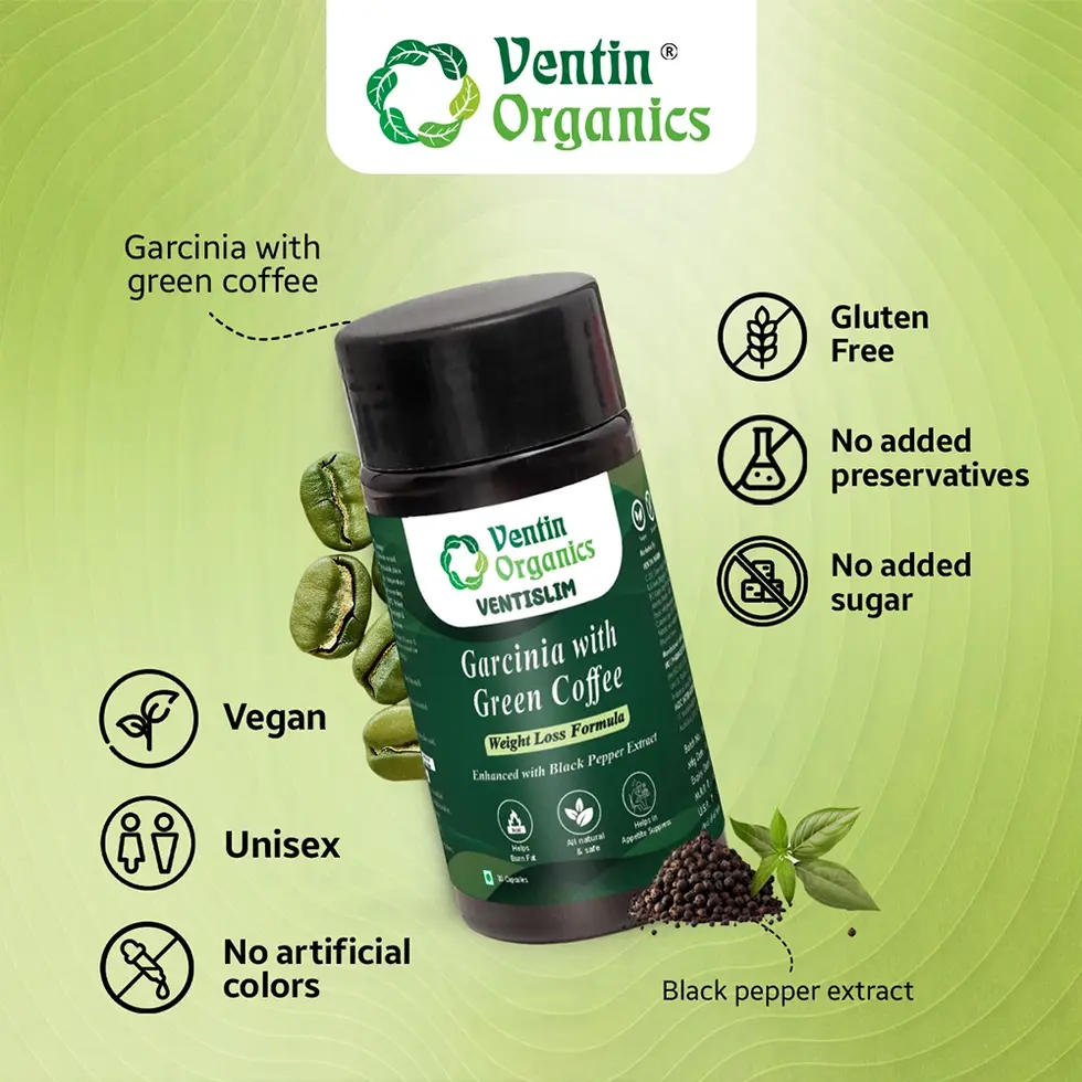 Infographic highlighting natural ingredients in Garcinia Cambogia tablet: Garcinia Cambogia extract, green coffee bean, and b