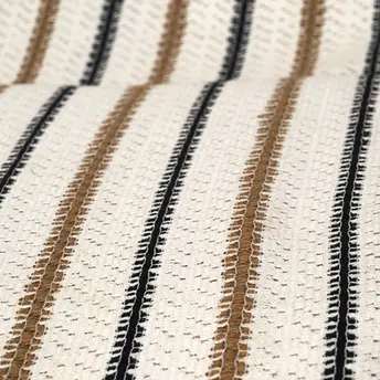 Detailed view of soft and breathable cotton yarn-dyed crochet shirt fabric with elegant stripes.