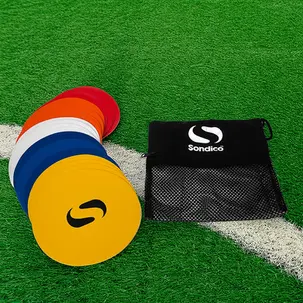 Sports equipment neatly organized on a ground