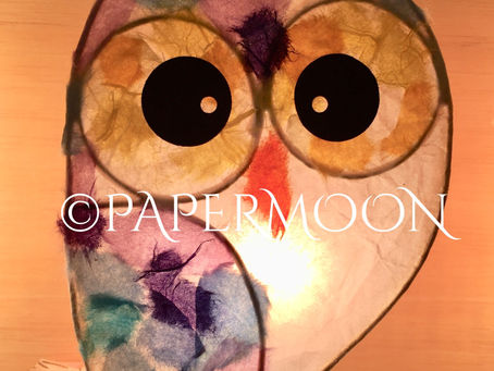 紫陽花色のフクロウランプ | 手作りライト照明教室 PAPERMOON（東京 自由が丘）