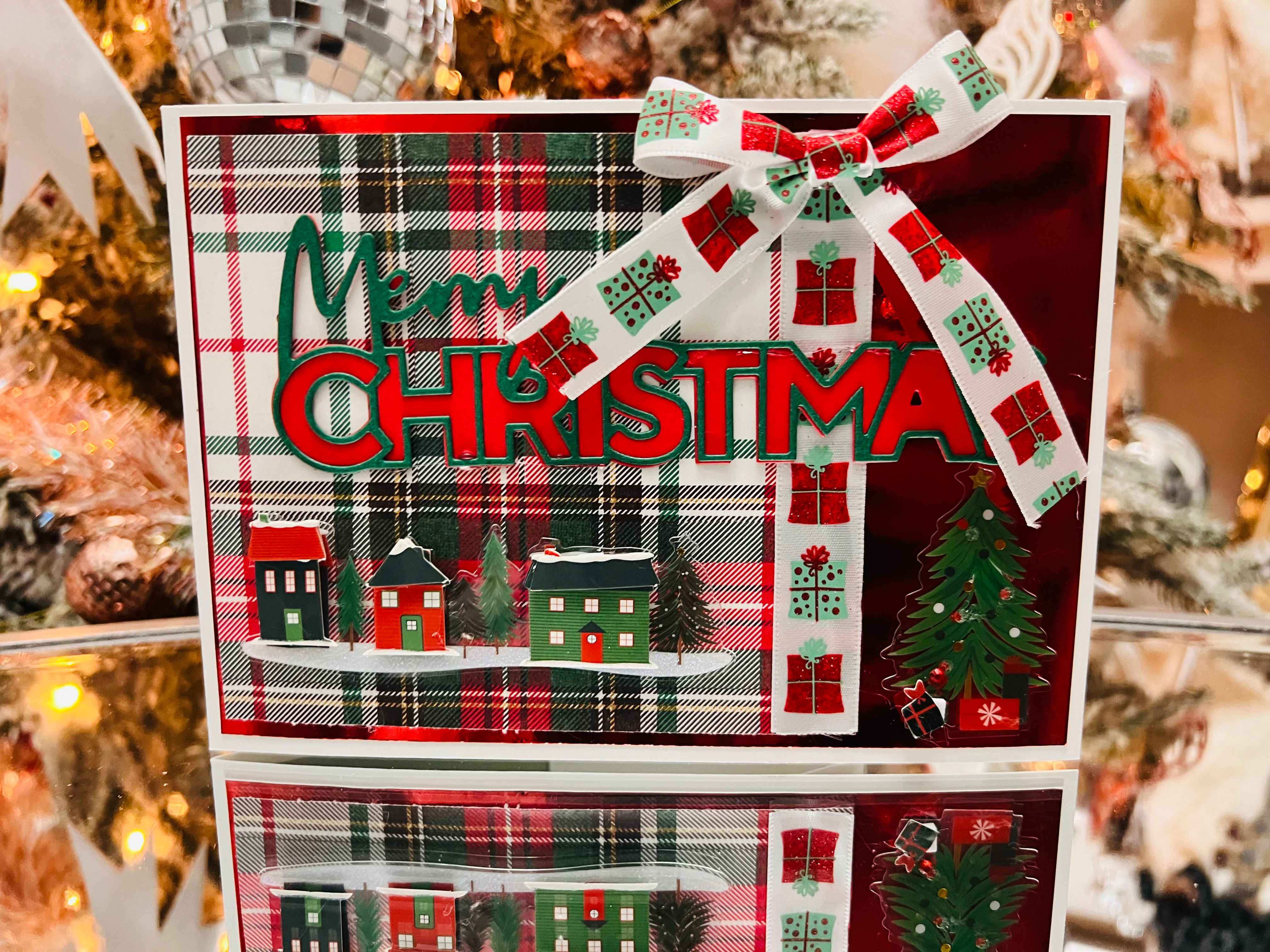 Merry Christmas Plaid Print D (Red) Four Square Card