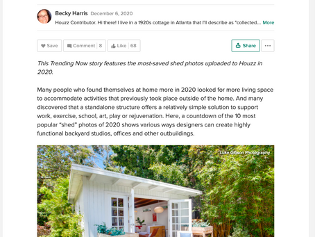 Houzz features my image in article on backyard studios
