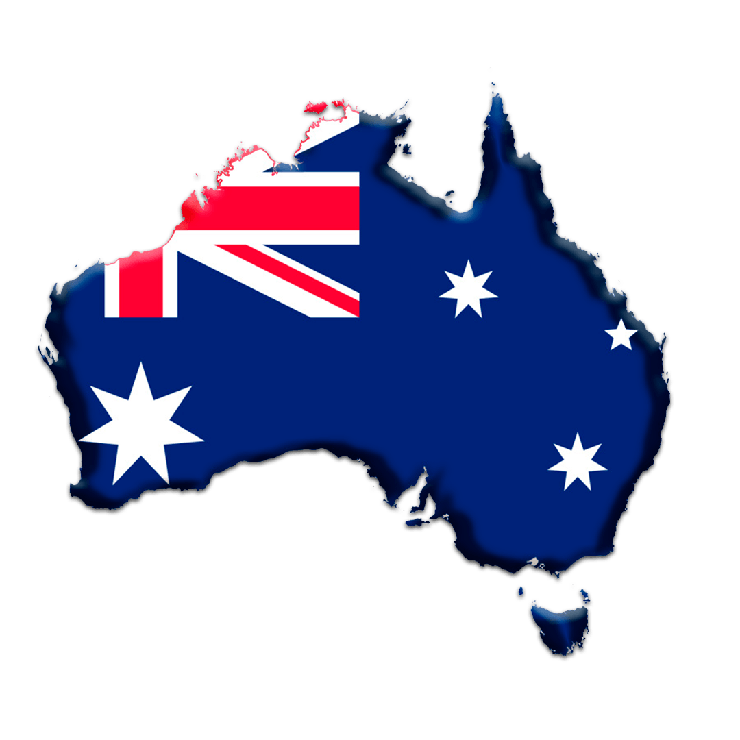 Mapa da Austrália com a bandeira do país.