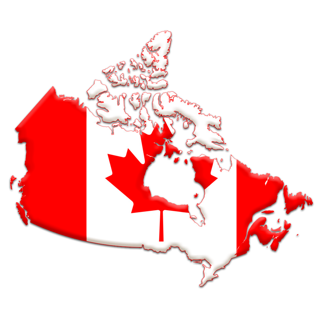 Mapa do Canadá com a bandeira nacional.