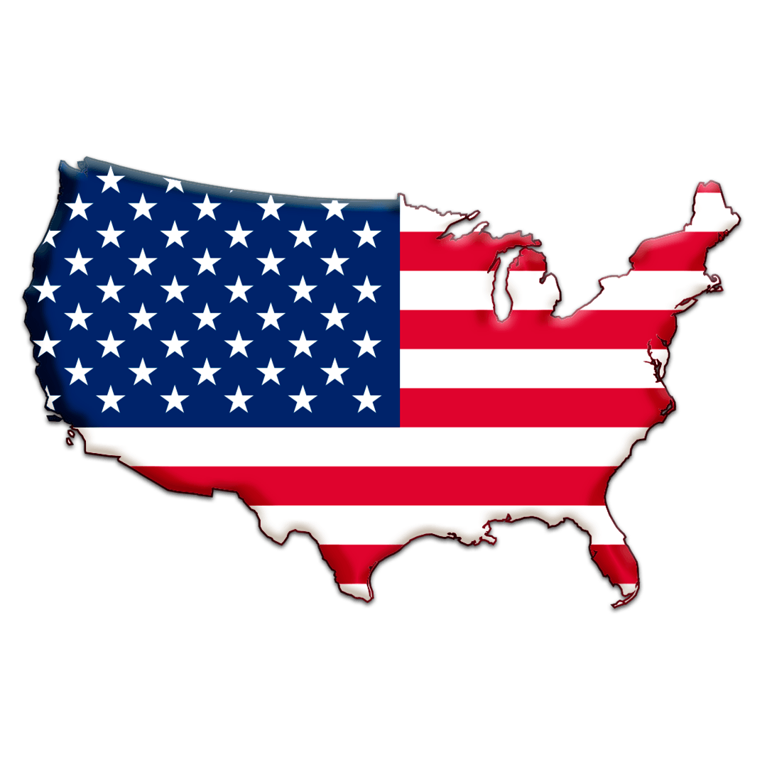 Mapa dos EUA com a bandeira americana.