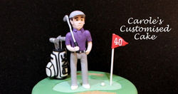 Golfer, bag and flag sugar paste cake topper