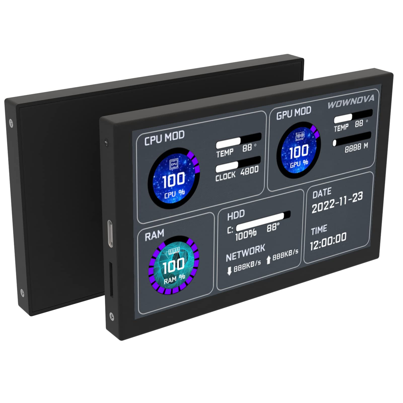 WOWNOVA 5" Computer Temp Monitor (Dynamic Theme Supported) Pc Temperature Displa