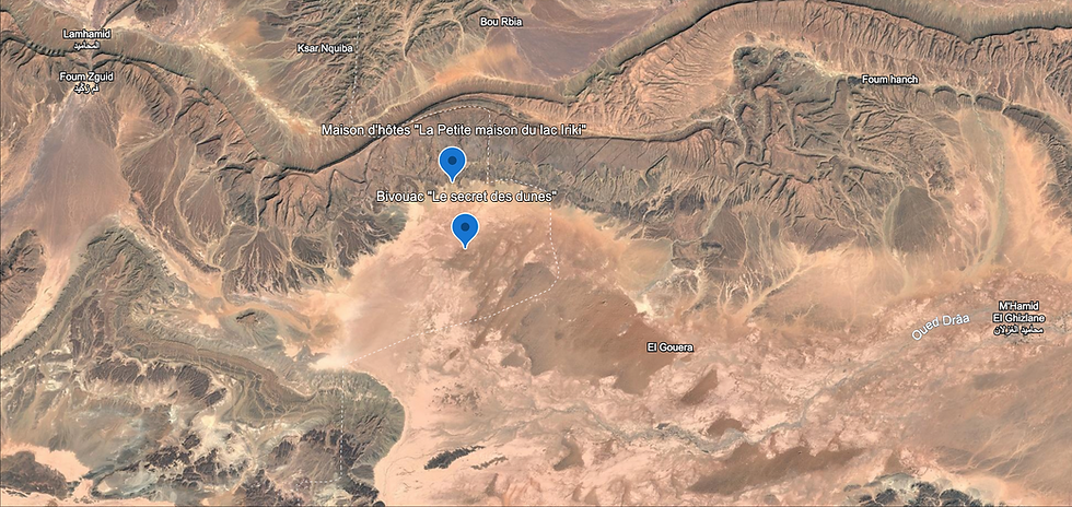 map of the desert at Lake Iriki between Foum Zguid and M'hamid