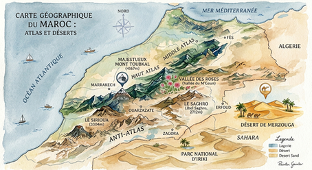 carte de l'atlas et des déserts du maroc
