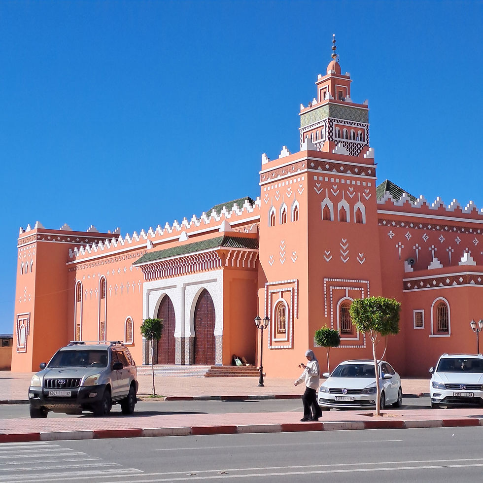 mosque of Zagora with traditional southern architecture, ochre color and white patterns