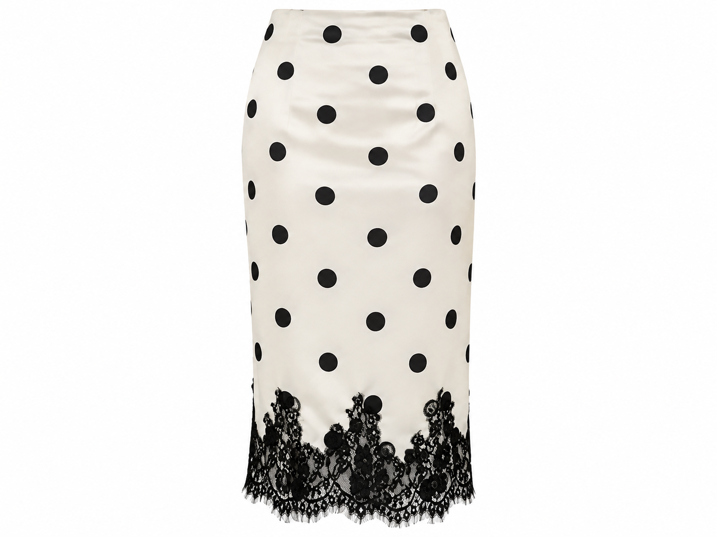 White Polka Dot Lace High-Waist Skirt with black trim