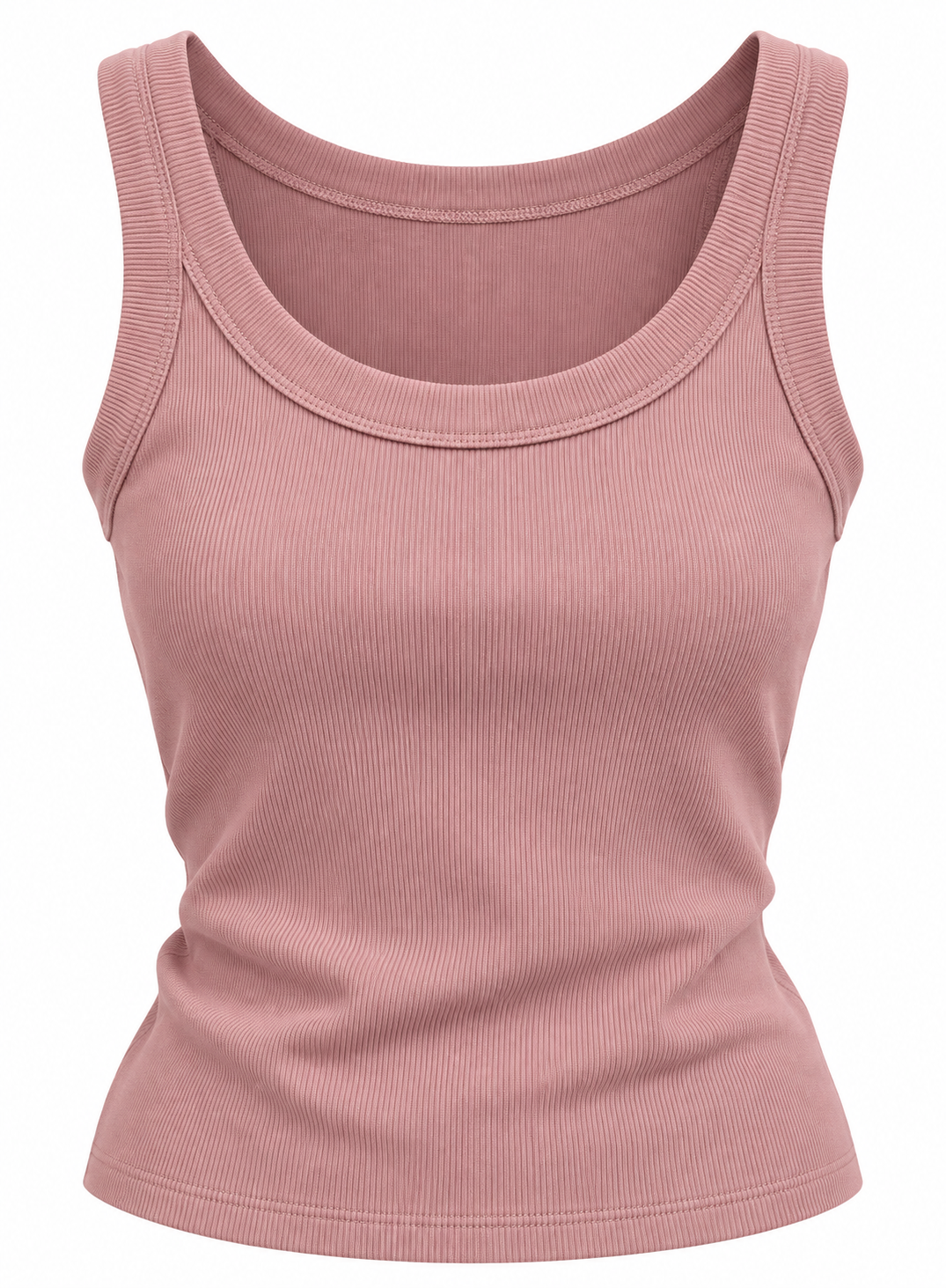 Pink ribbed tank top with scoop neck