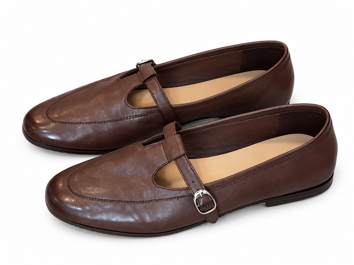 Brown Vintage Square Toe Mary Jane Flats