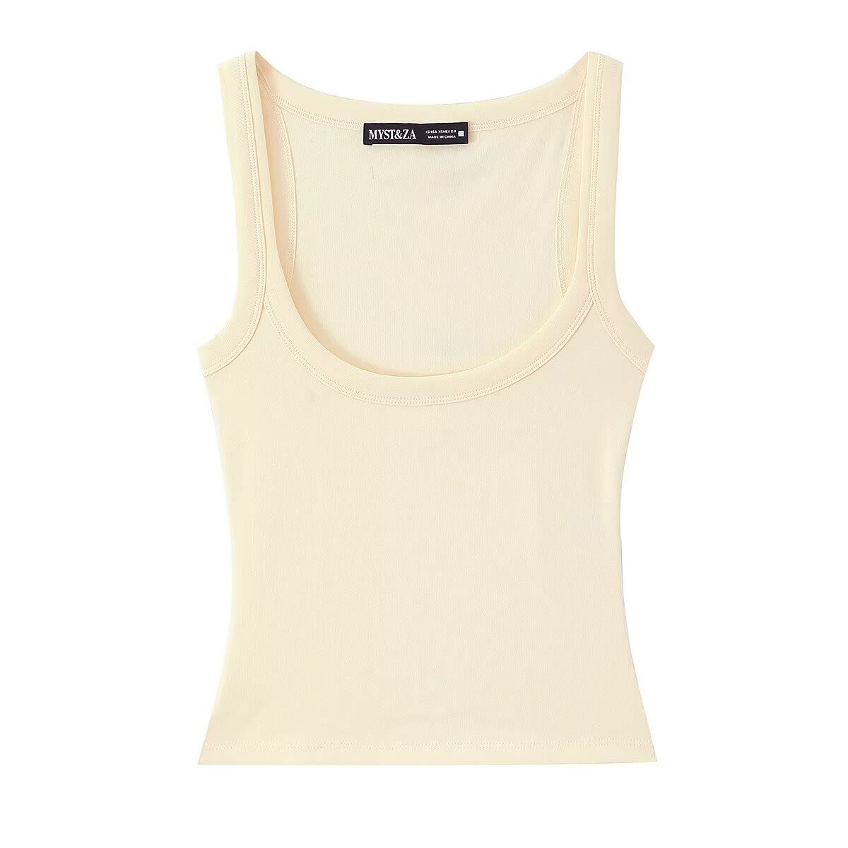 Cream Sleeveless Crew Neck Top by MYST&ZA