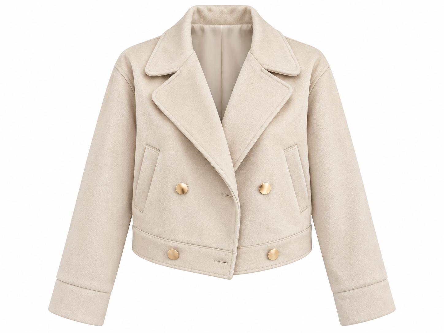 Beige cropped zip-up jacket with gold buttons