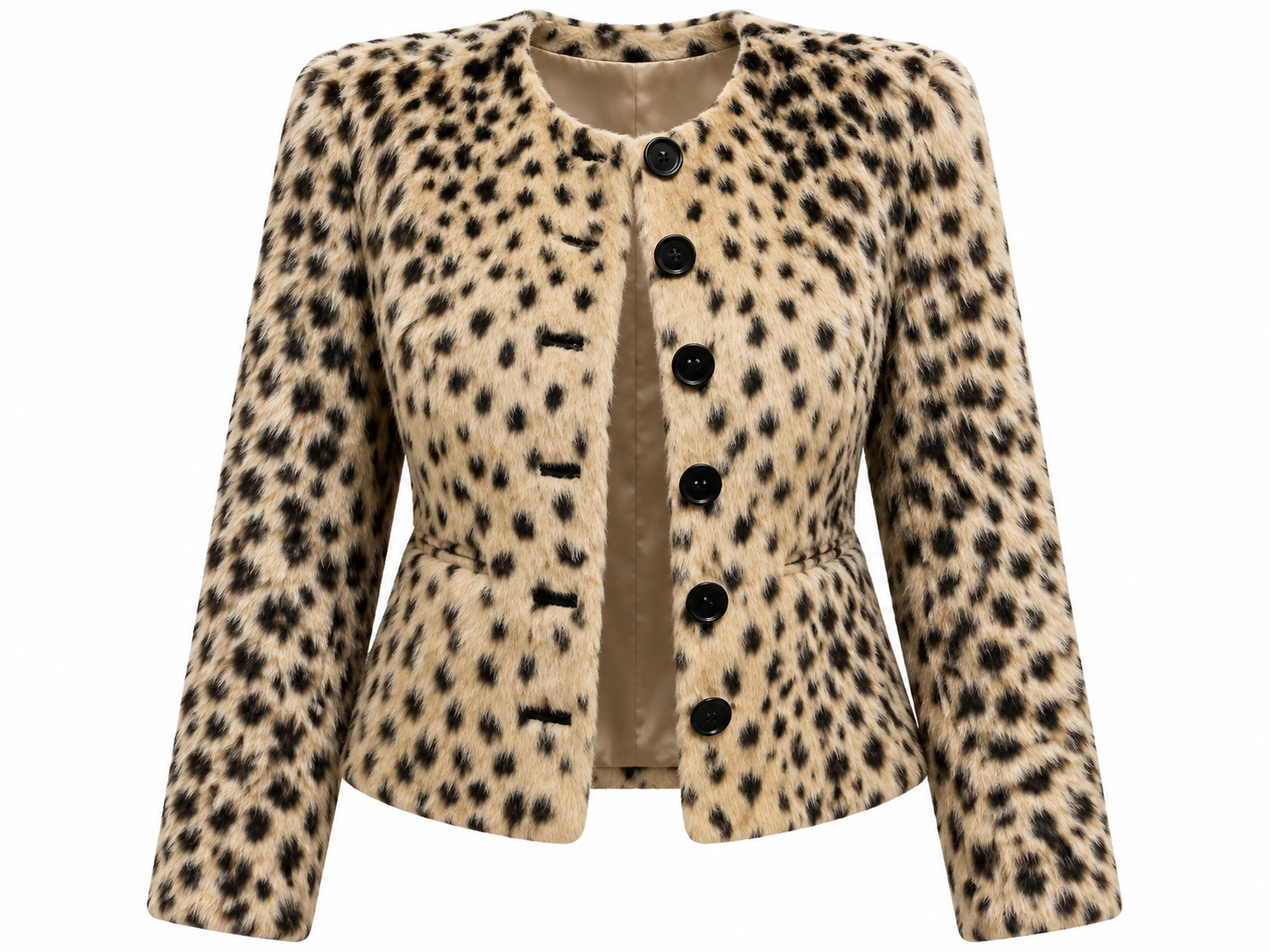 Leopard print buttoned jacket with faux fur texture