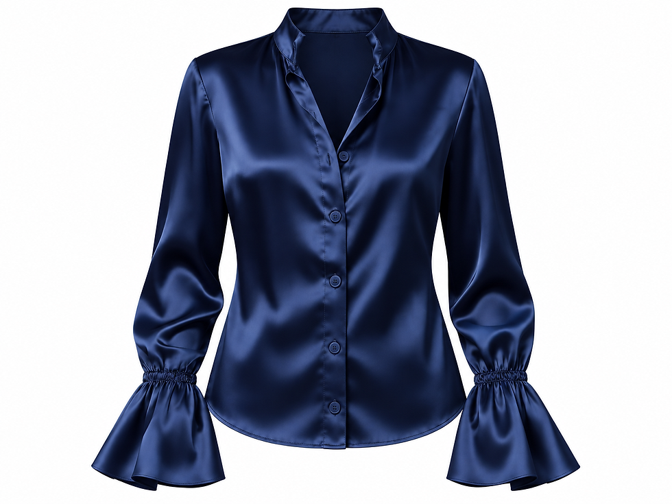 Thumbnail: Navy blue silk long sleeve shirt with bell cuffs