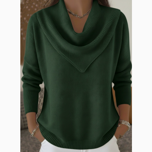 Thumbnail: Draped neck knit top in dark green