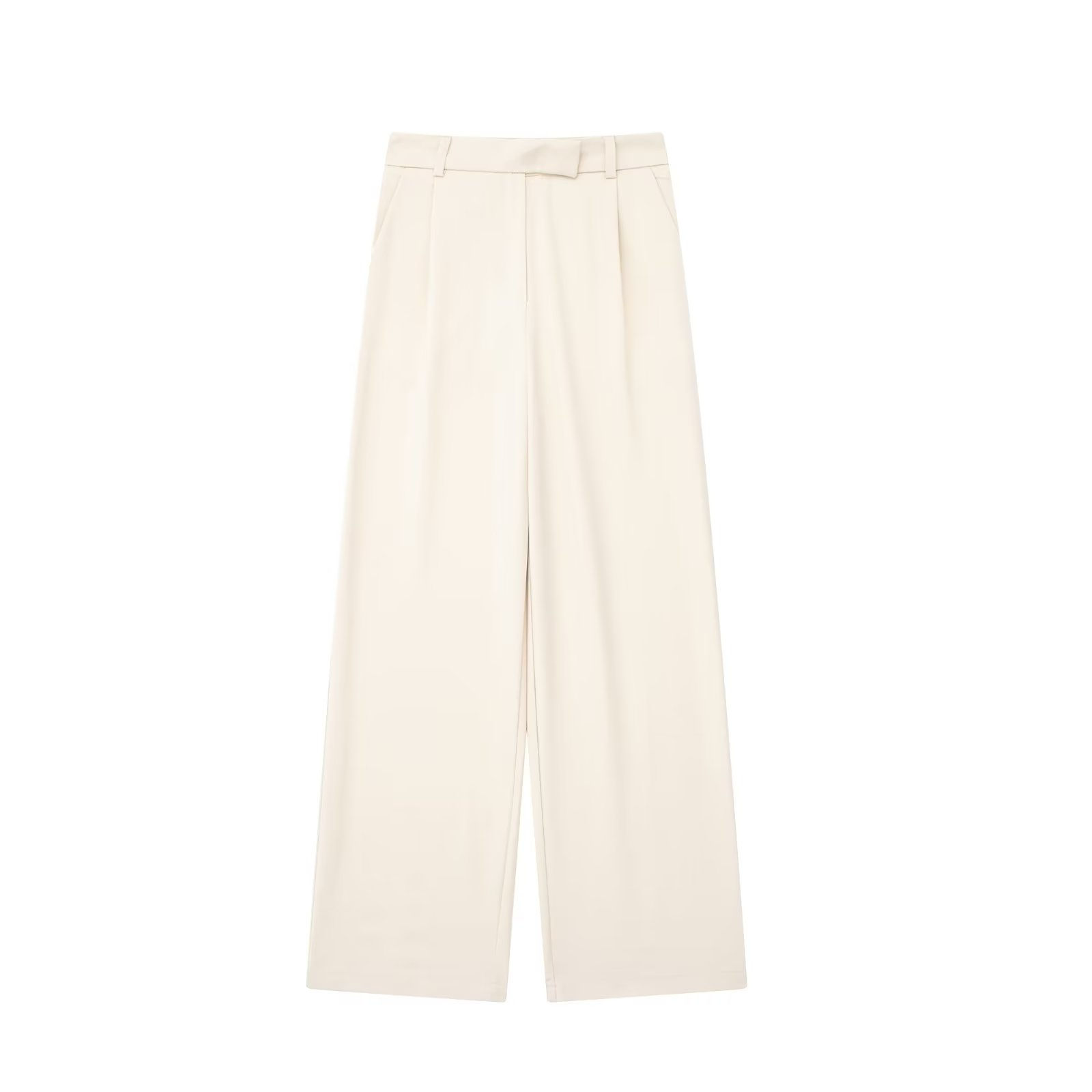 High-waisted straight-leg trousers in cream with front zip.