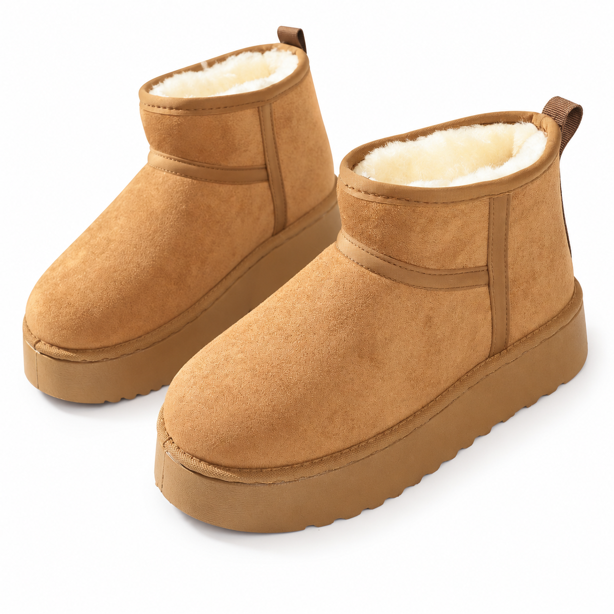 Chestnut Sheepskin Wool-Lined Ankle Boots with platform sole