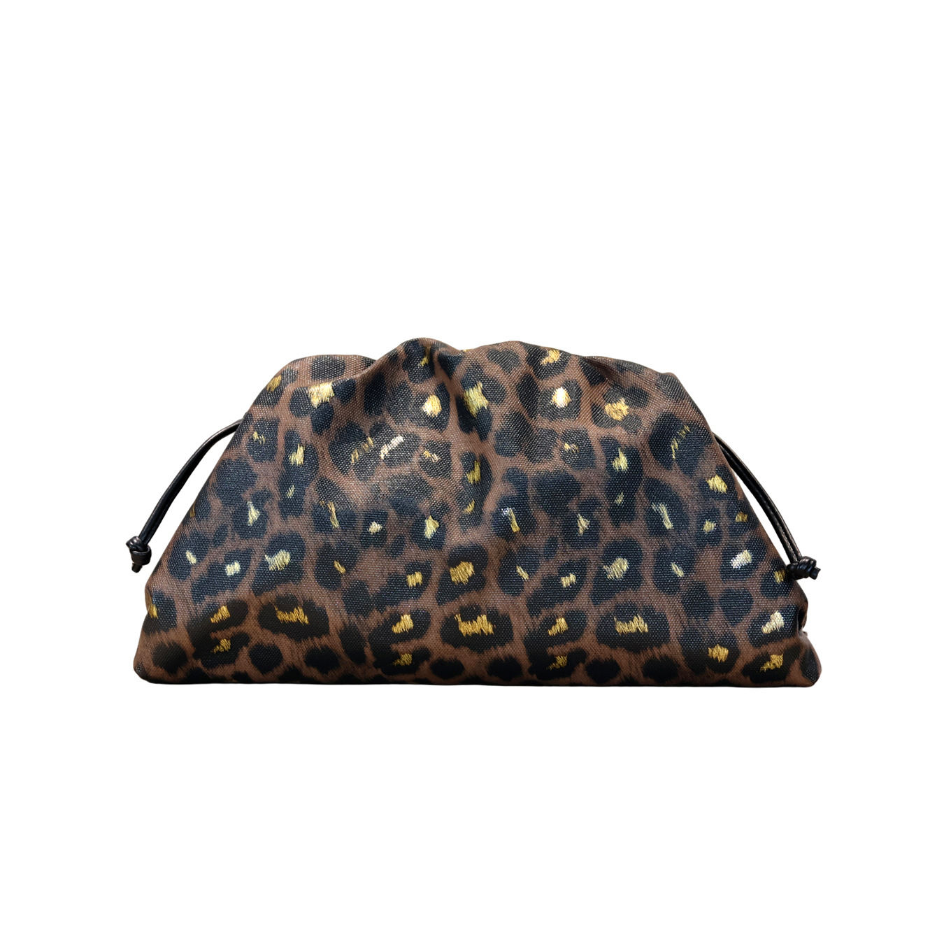 Leopard print clutch bag with gold metallic accents