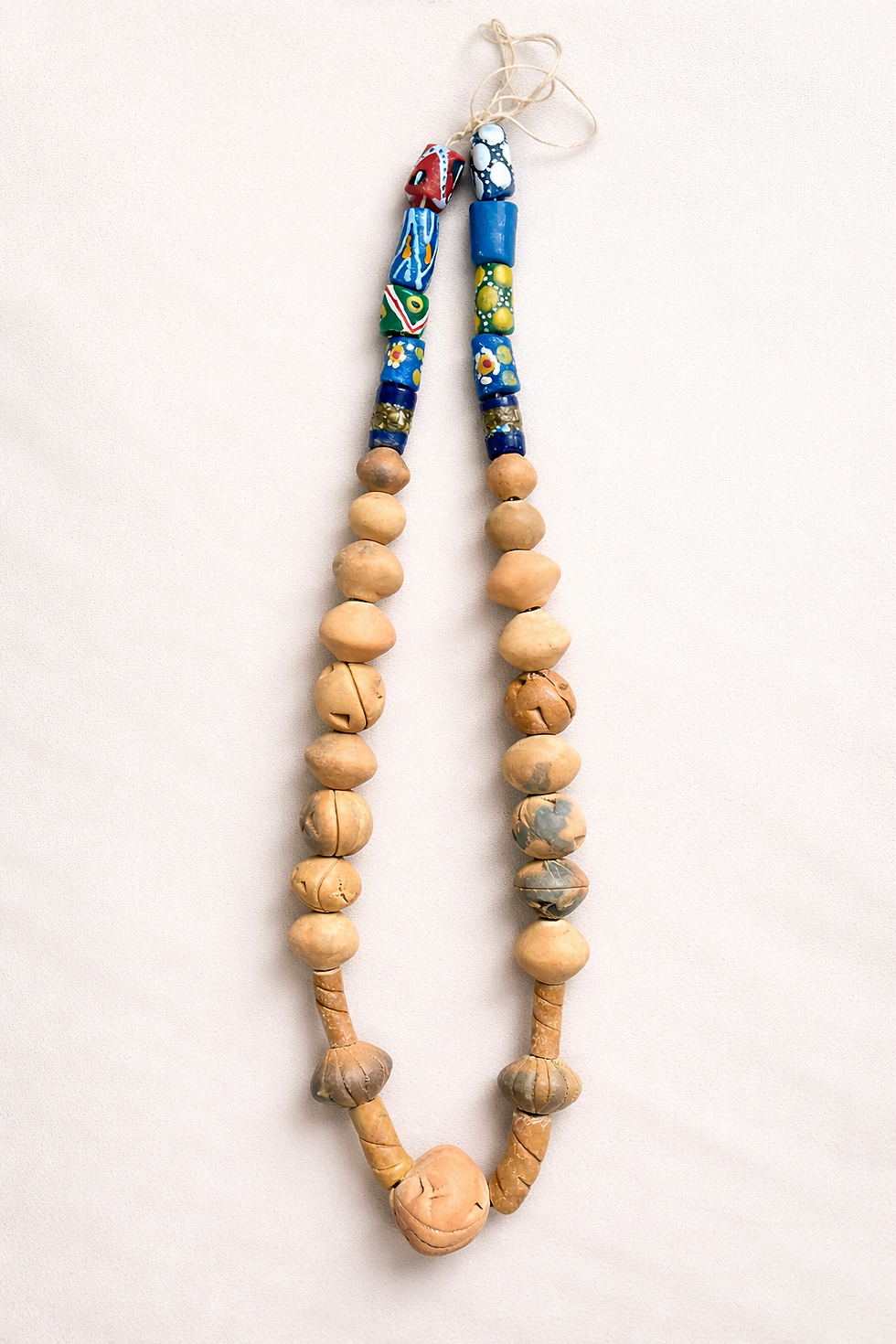 Handcrafted terra cotta and patterned stone necklace