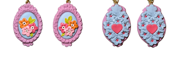 A pair of earrings from the front and back