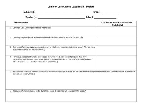 Free Single Point Lesson Template
