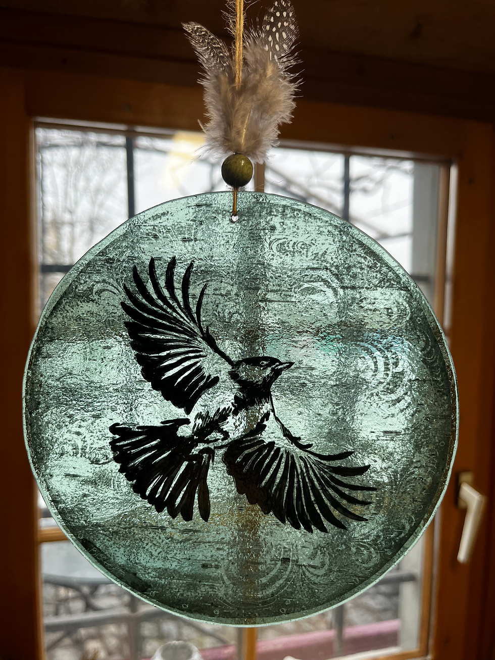 Glasmalerei Vogel blau gross fligend 1