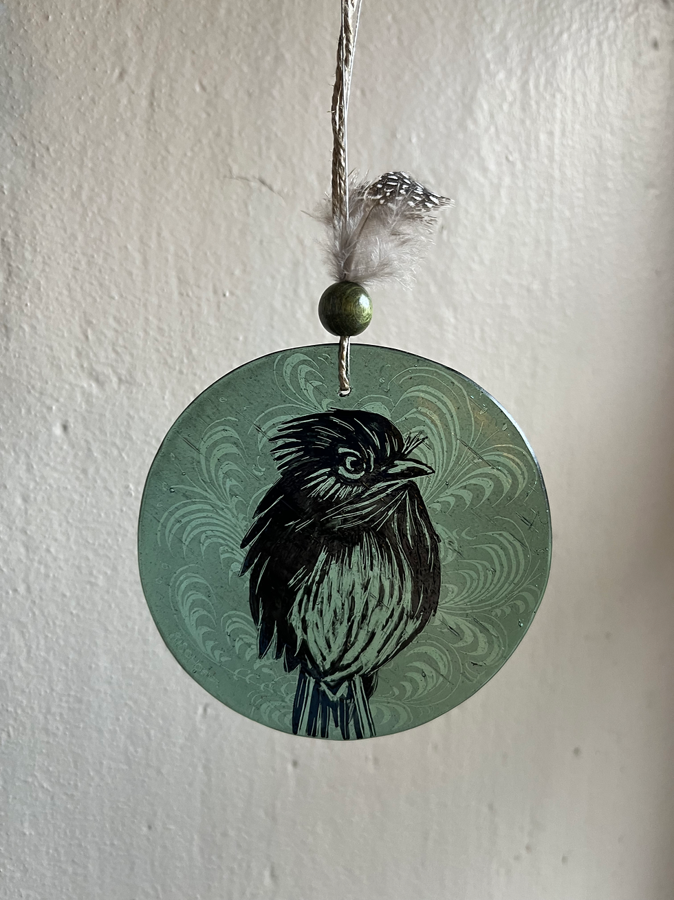 Glasmalerei vogel blau