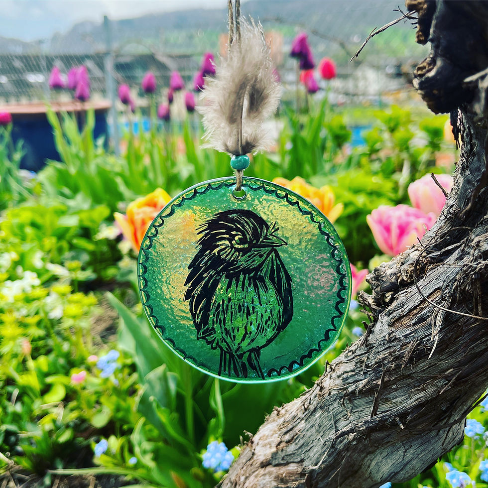 Glasmalerei Kleiner Vogel 2 Blau
