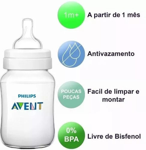 Miniatura: Kit 2 Mamadeira Classic Anticólica Avent 125/260ml Cristal