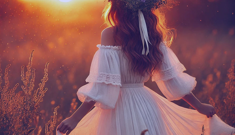DALL·E 2025-01-30 13.27.17 - A woman in a flowing white dress with a floral summer wreath