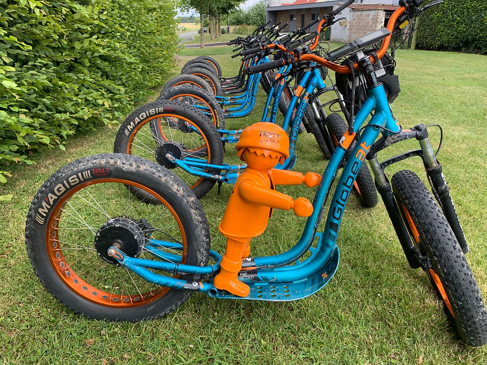 Vue rapprochée d'une trottinette électrique prête pour une randonnée en forêt