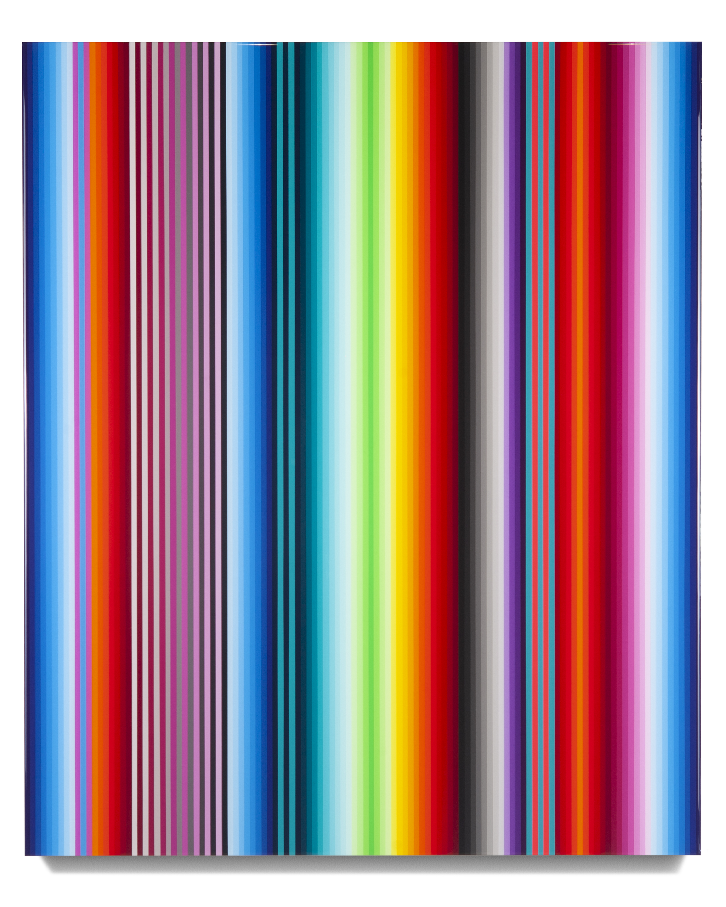 Multicolored - 30x36", red and multicolored striped abstract painting by Jarrad Heaslip
