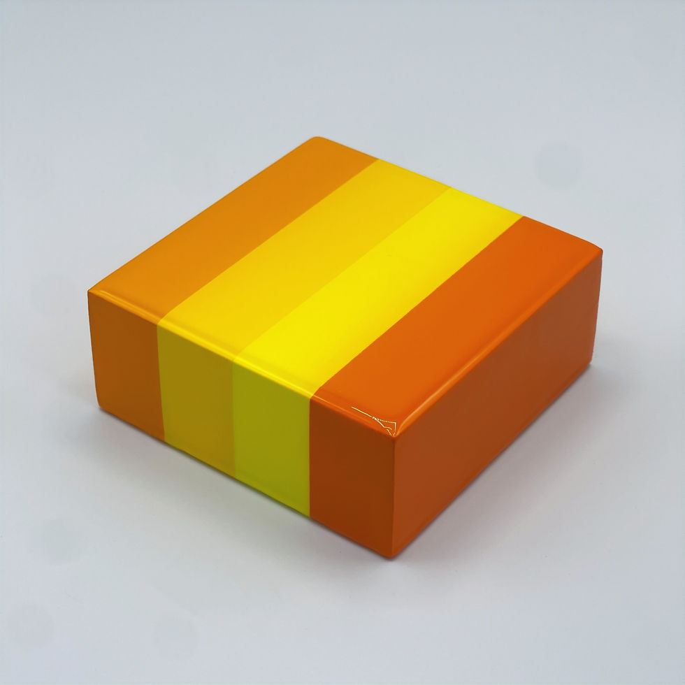 Thumbnail: Yellow with Orange Miniature - 4", orange and yellow striped abstract painting by Jarrad Heaslip
