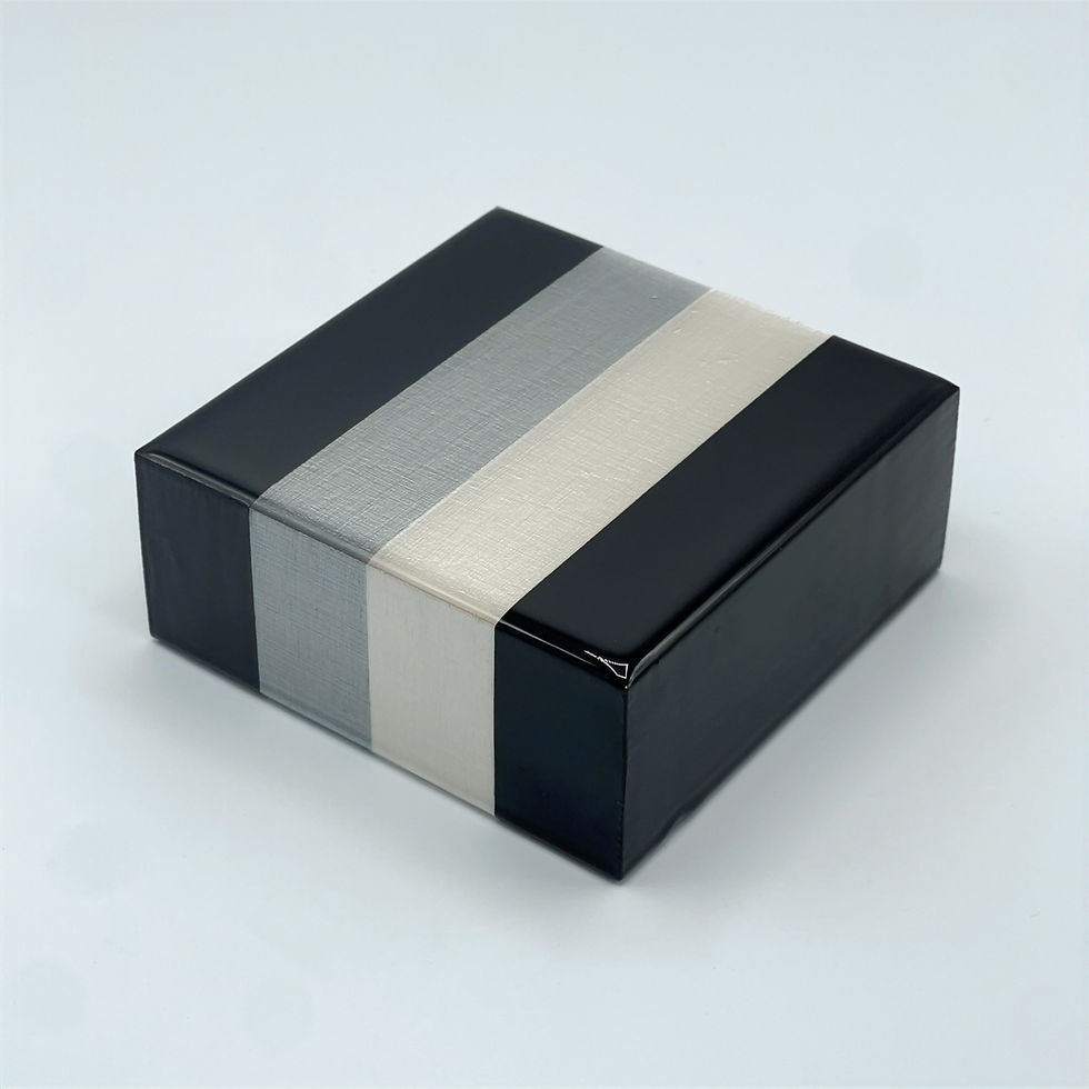 Thumbnail: Black and Metallics Miniature - 4", black and metallic striped abstract painting by Jarrad Heaslip