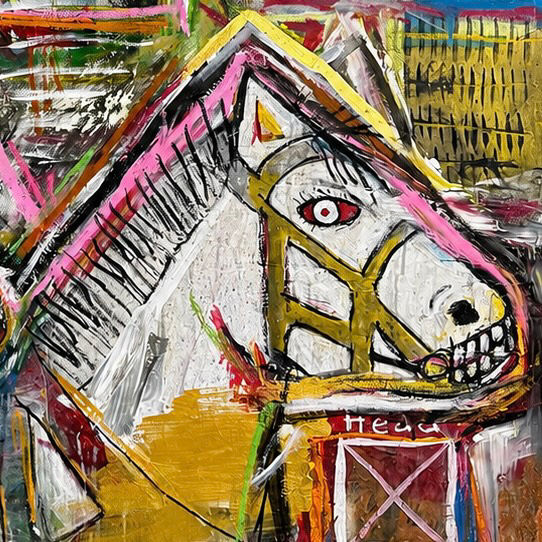 Abstract painting of a horse head in the Behold collection.