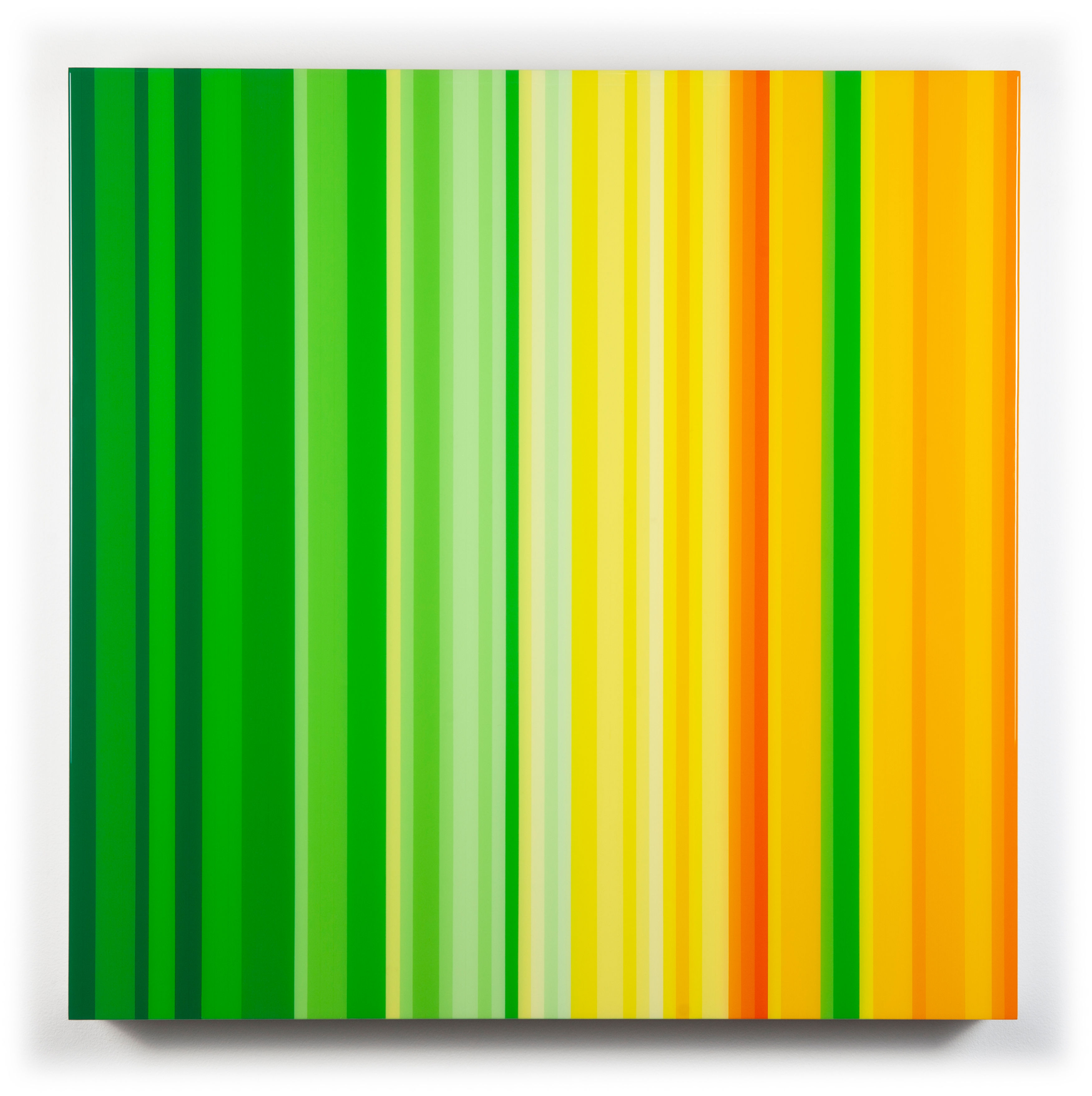Citrus - 36", yellow and green striped abstract painting by Jarrad Heaslip